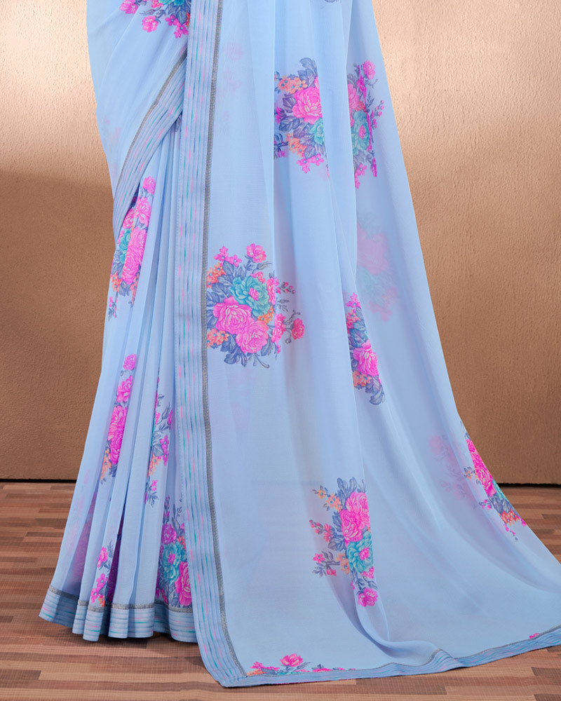 Vishal Prints Baby Blue Printed Georgette Saree With Fancy Border