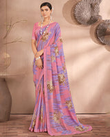 Vishal Prints Sea Pink Printed Georgette Saree With Fancy Border