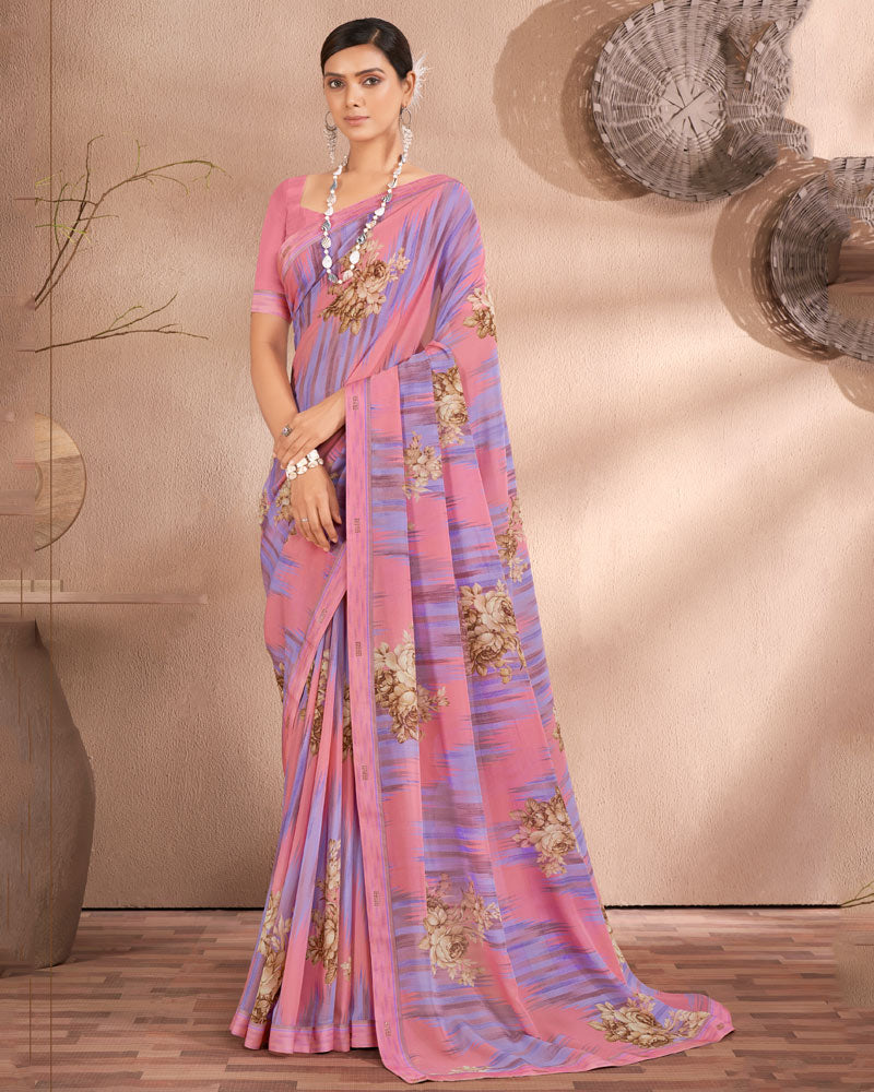 Vishal Prints Sea Pink Printed Georgette Saree With Fancy Border