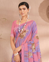Vishal Prints Sea Pink Printed Georgette Saree With Fancy Border