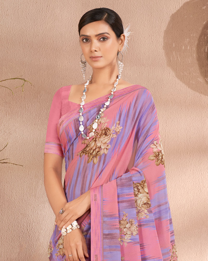 Vishal Prints Sea Pink Printed Georgette Saree With Fancy Border