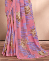 Vishal Prints Sea Pink Printed Georgette Saree With Fancy Border