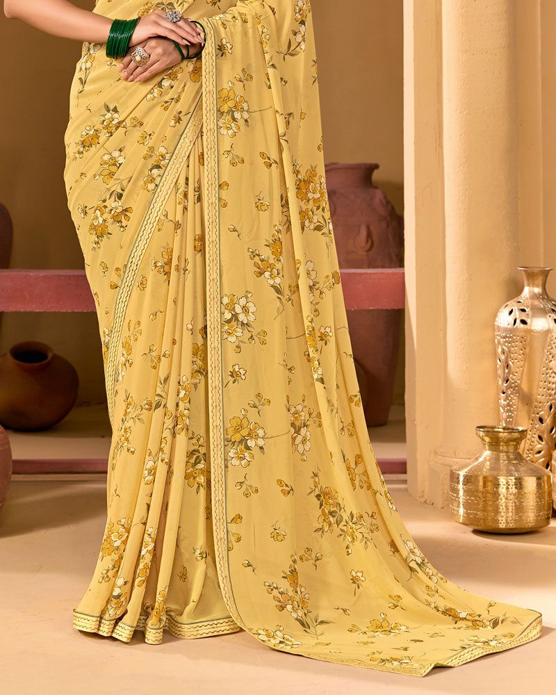 Vishal Prints Ginger Brown Weightless Georgette Printed Saree With Fancy Embroidery Border
