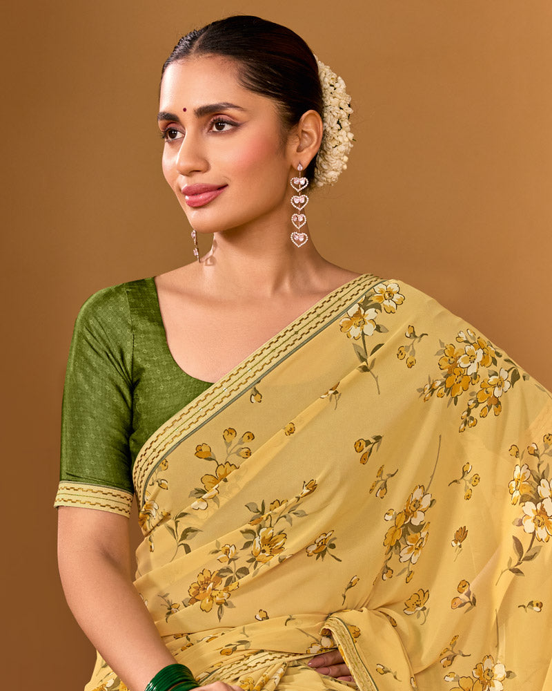 Vishal Prints Ginger Brown Weightless Georgette Printed Saree With Fancy Embroidery Border
