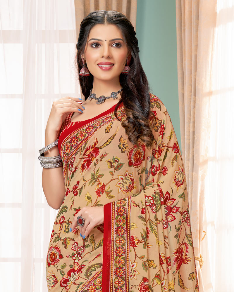 Vishal Prints Very Light Brown Digital Print Georgette Saree