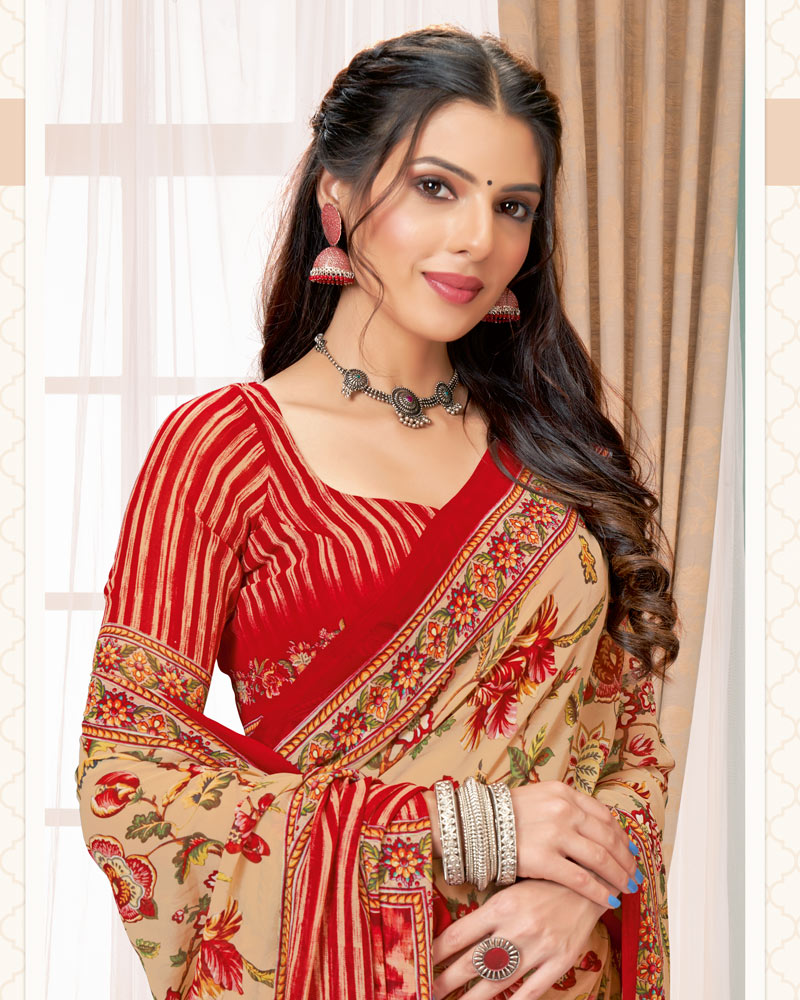 Vishal Prints Very Light Brown Digital Print Georgette Saree