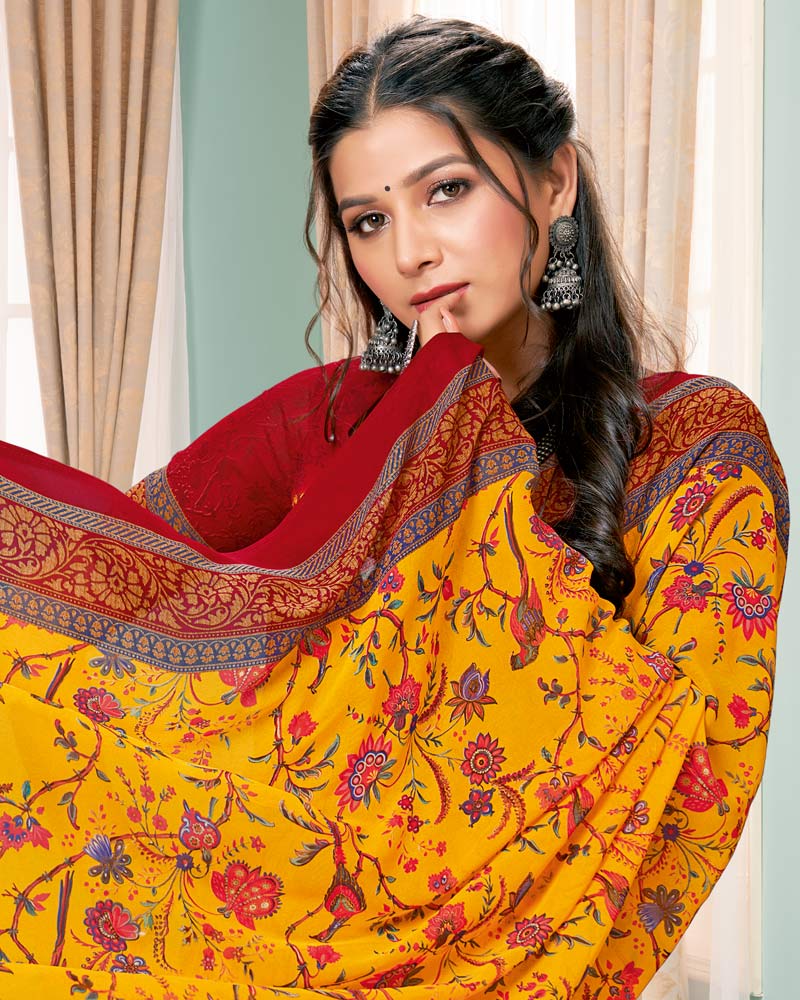 Vishal Prints Gold Digital Print Georgette Saree