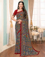 Vishal Prints Dark Grey Digital Print Georgette Saree