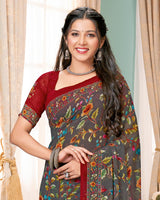 Vishal Prints Dark Grey Digital Print Georgette Saree