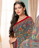 Vishal Prints Dark Grey Digital Print Georgette Saree