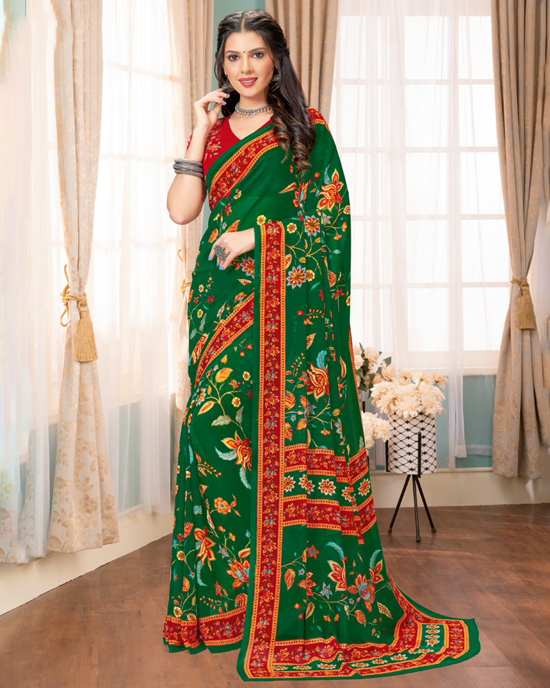 Vishal Prints Green Digital Print Georgette Saree
