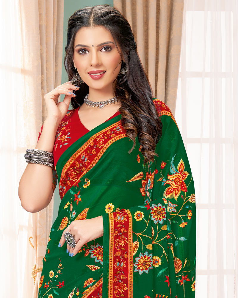 Vishal Prints Green Digital Print Georgette Saree