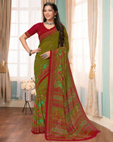Vishal Prints Mehendi Green Digital Print Georgette Saree