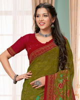 Vishal Prints Mehendi Green Digital Print Georgette Saree