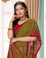 Vishal Prints Mehendi Green Digital Print Georgette Saree