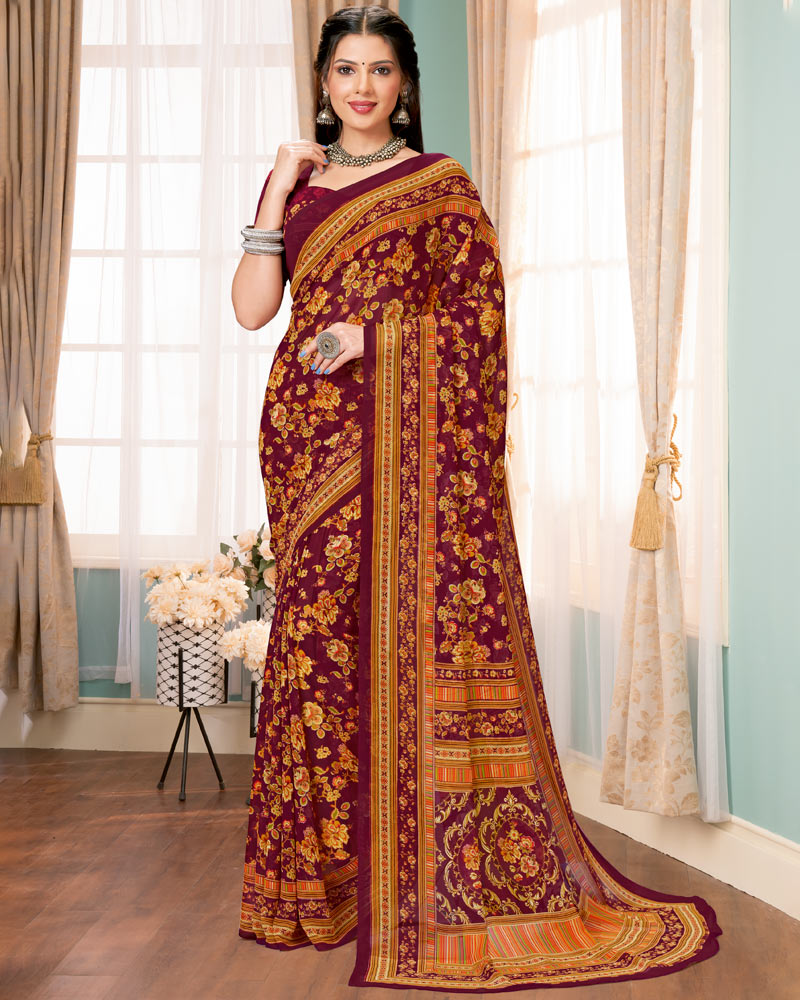Vishal Prints Maroon Digital Print Georgette Saree