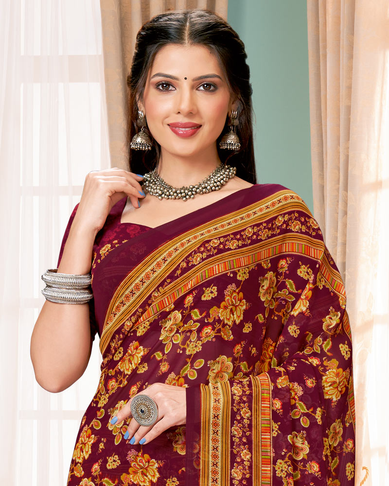 Vishal Prints Maroon Digital Print Georgette Saree