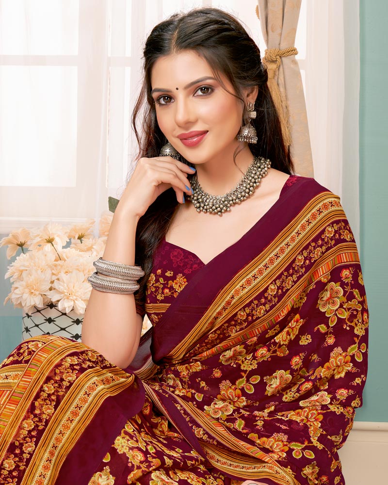 Vishal Prints Maroon Digital Print Georgette Saree