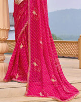 Vishal Prints Raspberry Pink Printed Chiffon Traditional Print Saree With Foil Print And Fancy Border