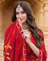 Vishal Prints Lava Red Printed Chiffon Saree With Foil Print And Fancy Border