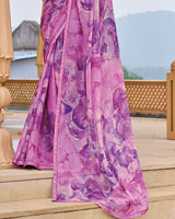 Vishal Prints Purplish Pink Printed Chiffon Saree With Foil Print And Fancy Border