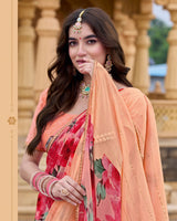 Vishal Prints Peach Printed Chiffon Saree With Embellished Work And Fancy Border
