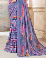 Vishal Prints Cool Grey Printed Patterned Georgette Saree With Fancy Border