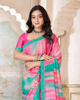 Vishal Prints Blush Pink Printed Patterned Georgette Saree With Fancy Border