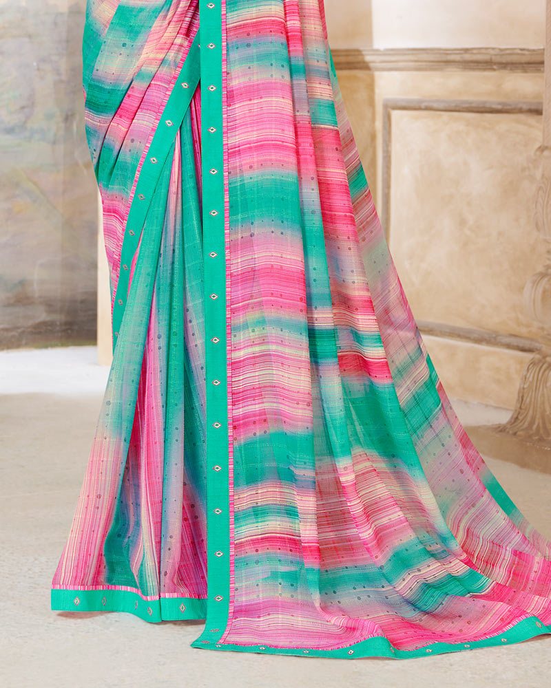 Vishal Prints Blush Pink Printed Patterned Georgette Saree With Fancy Border
