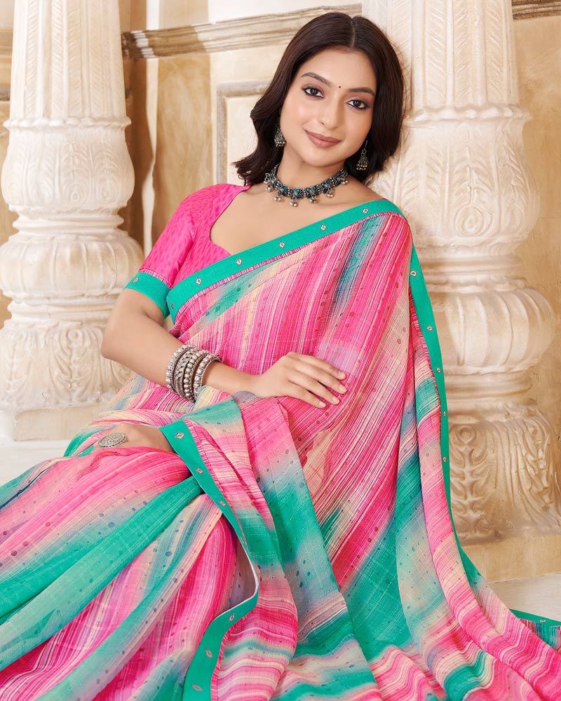 Vishal Prints Blush Pink Printed Patterned Georgette Saree With Fancy Border