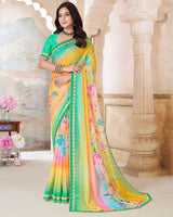 Vishal Prints Dark Mint Green Printed Patterned Georgette Saree With Fancy Border