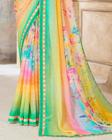 Vishal Prints Dark Mint Green Printed Patterned Georgette Saree With Fancy Border