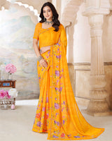 Vishal Prints Golden Yellow Printed Patterned Georgette Saree With Fancy Border