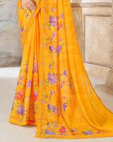 Vishal Prints Golden Yellow Printed Patterned Georgette Saree With Fancy Border