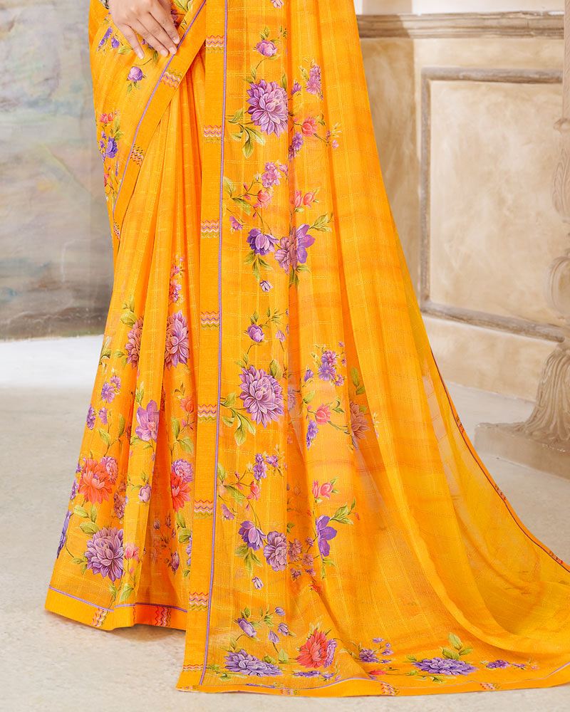 Vishal Prints Golden Yellow Printed Patterned Georgette Saree With Fancy Border