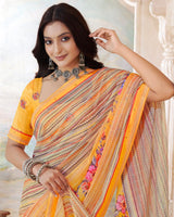 Vishal Prints Pastel Yellow Printed Patterned Georgette Saree With Fancy Border