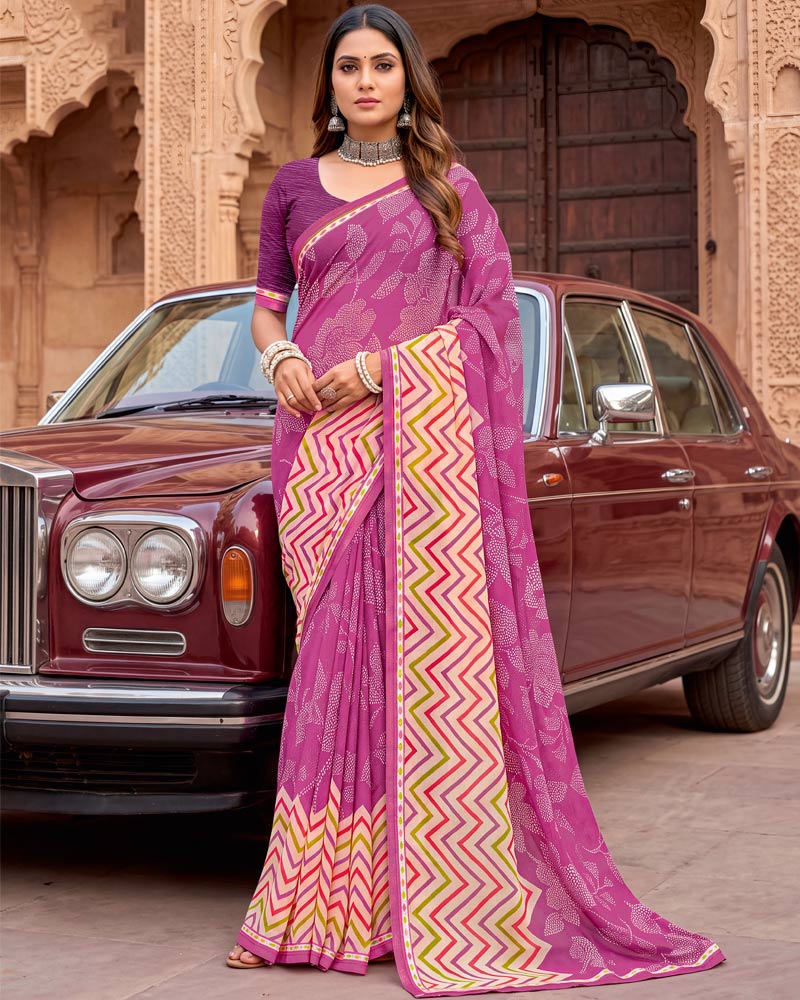 Vishal Prints Royal Fuchsia Printed Georgette Saree With Fancy Border