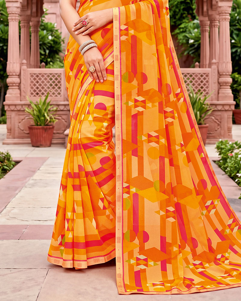 Vishal Prints Multi Orange Printed Georgette Saree With Fancy Border