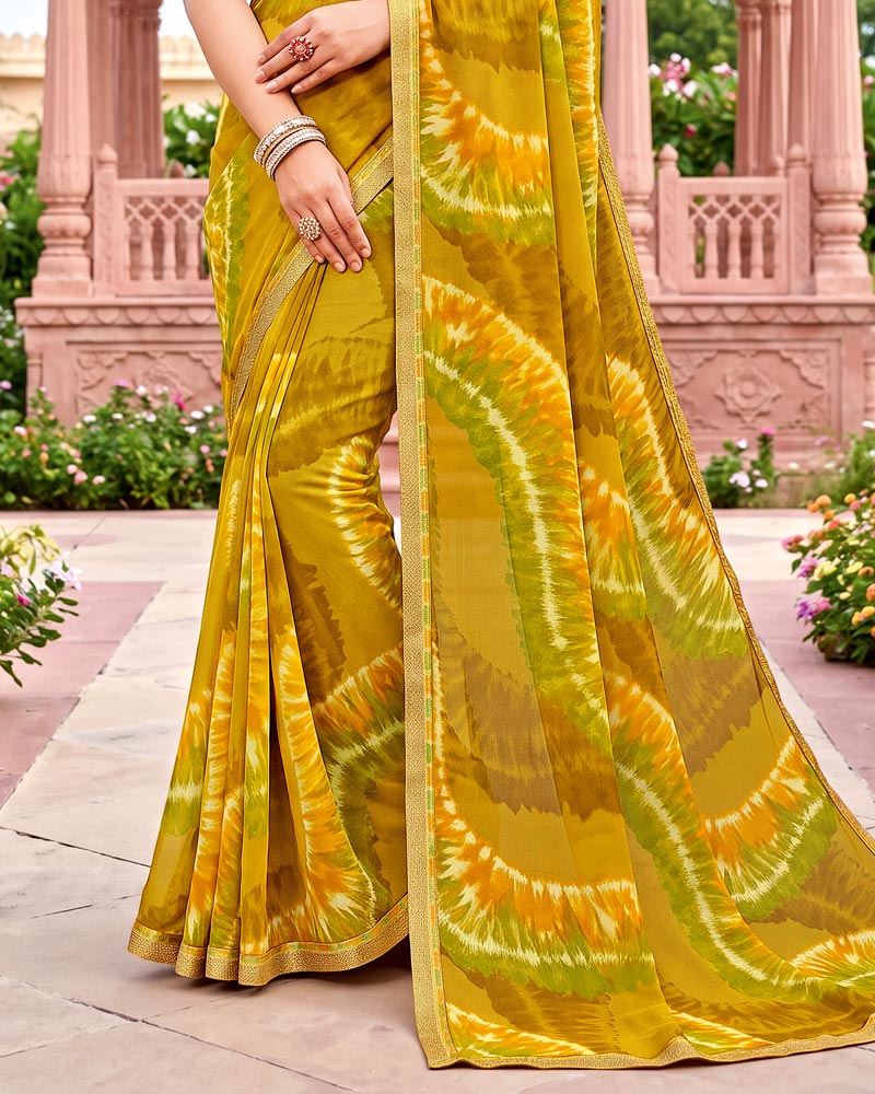 Vishal Prints Yellow Ochre Printed Georgette Saree With Fancy Border