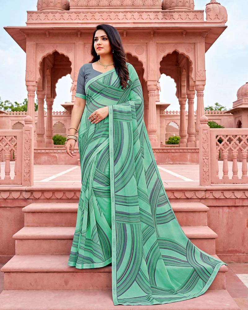 Vishal Prints Summer Green Printed Georgette Saree With Fancy Border