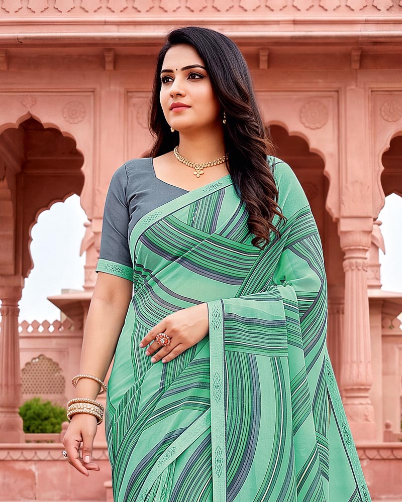 Vishal Prints Summer Green Printed Georgette Saree With Fancy Border