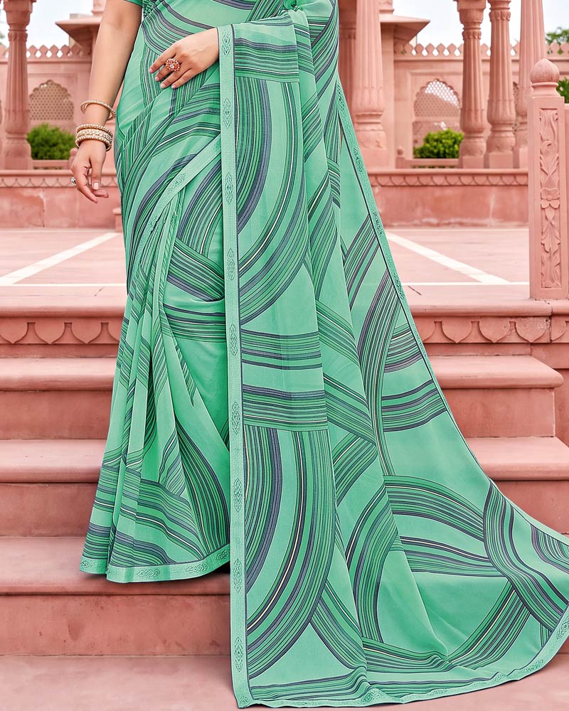 Vishal Prints Summer Green Printed Georgette Saree With Fancy Border