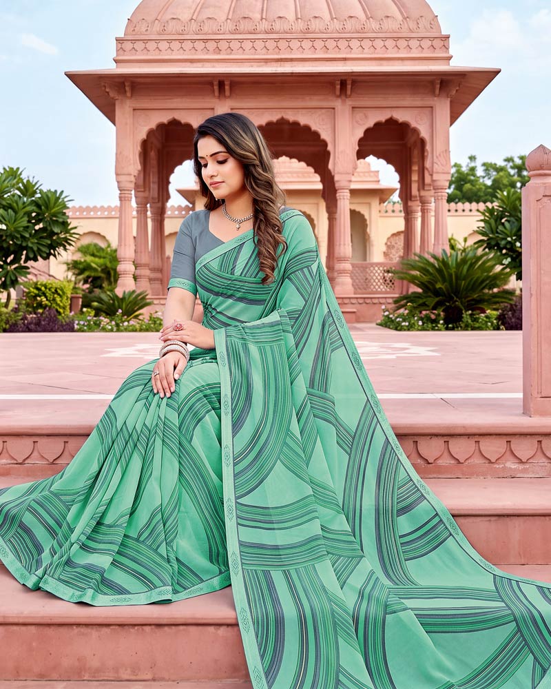 Vishal Prints Summer Green Printed Georgette Saree With Fancy Border