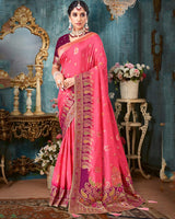 Vishal Prints Red Pink Dola Silk Weaving Work Saree With Border And Tassel