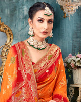 Vishal Prints Orange Dola Silk Weaving Work Saree With Border And Tassel