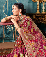 Vishal Prints Wine Dola Silk Weaving Work Saree With Border And Tassel