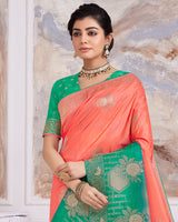 Vishal Prints Coral Designer Dola Silk Weaving And Diamond Work Saree With Core Piping