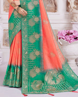 Vishal Prints Coral Designer Dola Silk Weaving And Diamond Work Saree With Core Piping