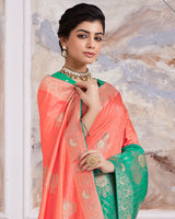 Vishal Prints Coral Designer Dola Silk Weaving And Diamond Work Saree With Core Piping