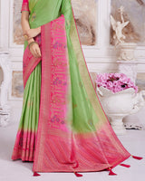Vishal Prints Olivine Designer Dola Silk Weaving And Diamond Work Saree With Core Piping